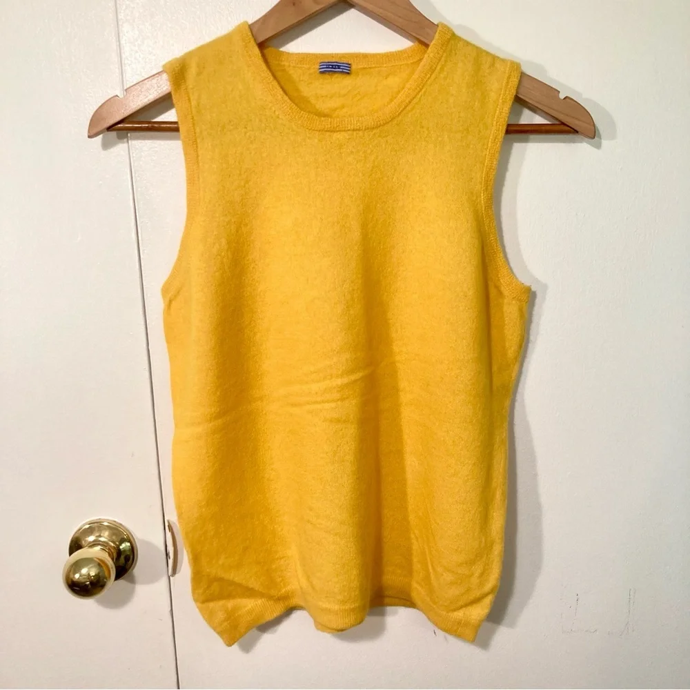 J. Crew 100% Cashmere Sleeveless Sweater Top Shell Tank Top Yellow - Holes - Picture 1 of 4